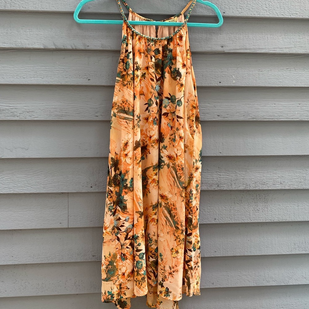 Boutique Peach Floral Chiffon Trapeze Dress